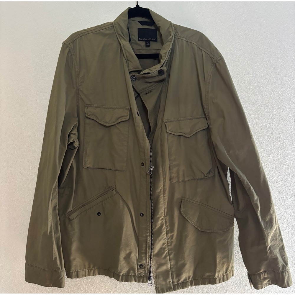 Banana Republic Olive Green Utility Field Jacket XL Womens Full Zip Stand Collar